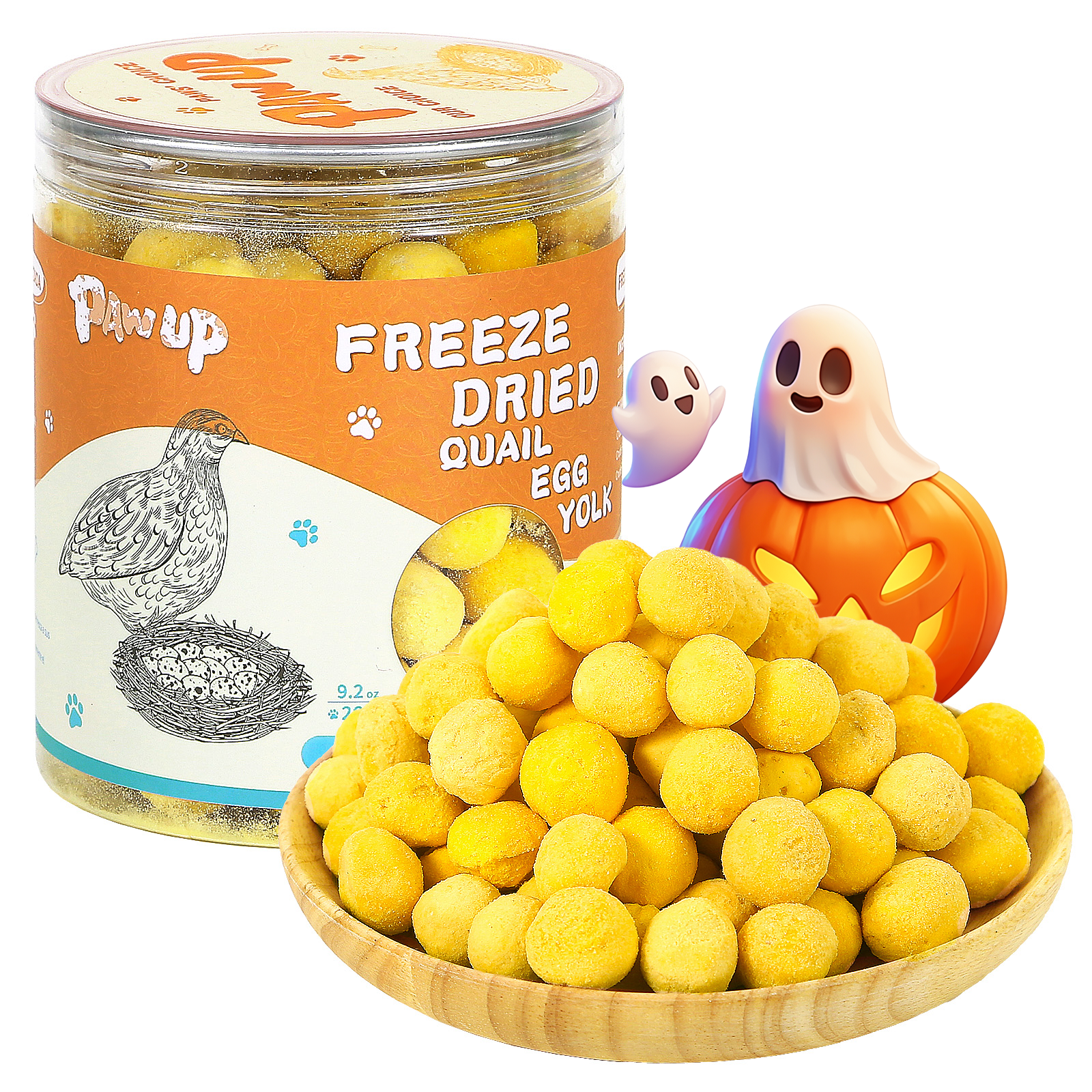 PAWUP Freeze Dried Quail Egg Yolk Treats for Cats and Dogs, Single Ingredient, Grain Free Natural Pet Snack for Training & Skin Coat Health, 9.2oz