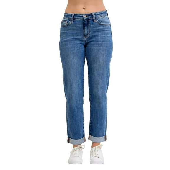 Judy Blue Full Size Mid Rise BF Classic Cuffed Jeans Plus Size