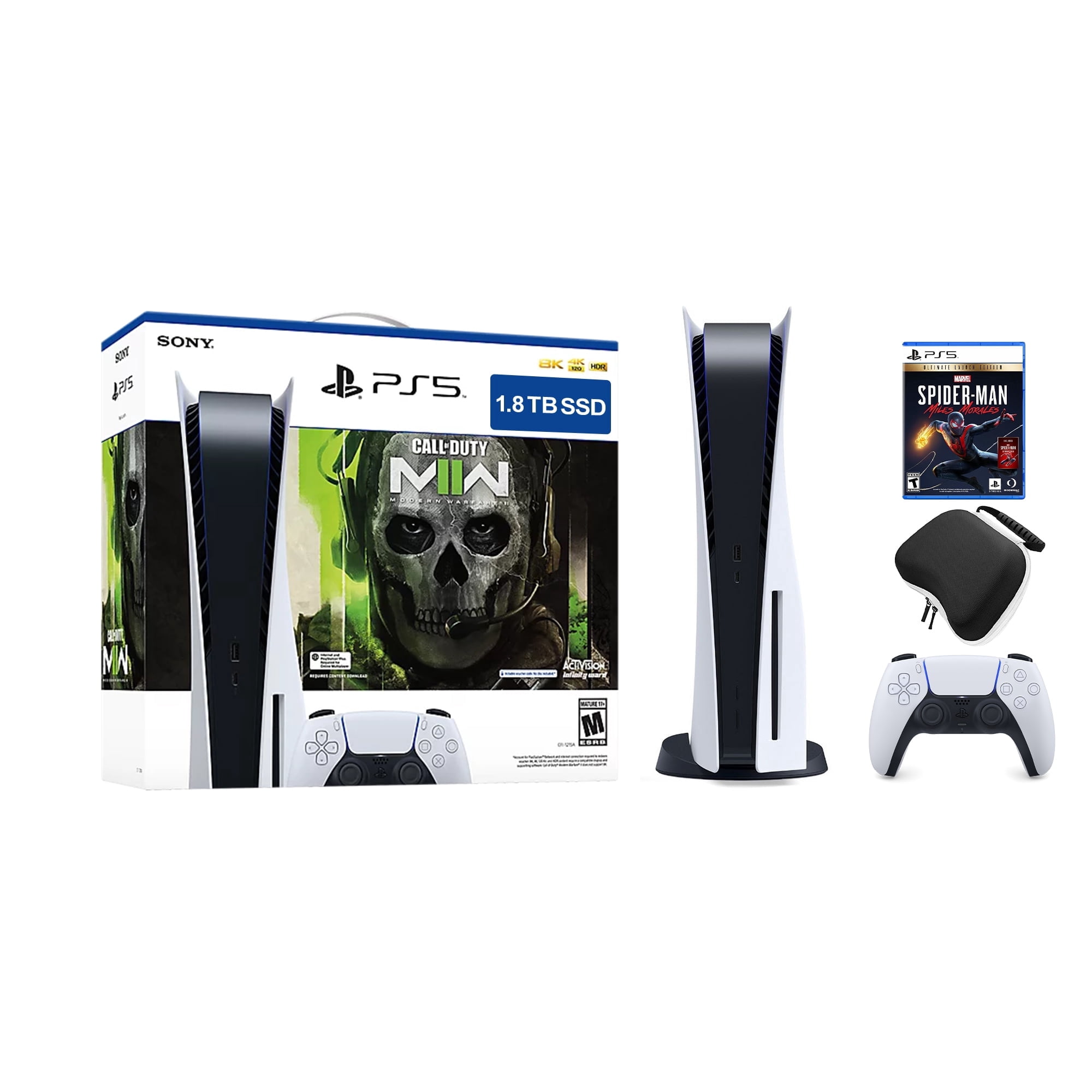 PlayStation 5 Upgraded 1.8TB Disc Edition Call of Duty Modern Warfare II Bundle with Miles Morales and Mytrix Controller Case
