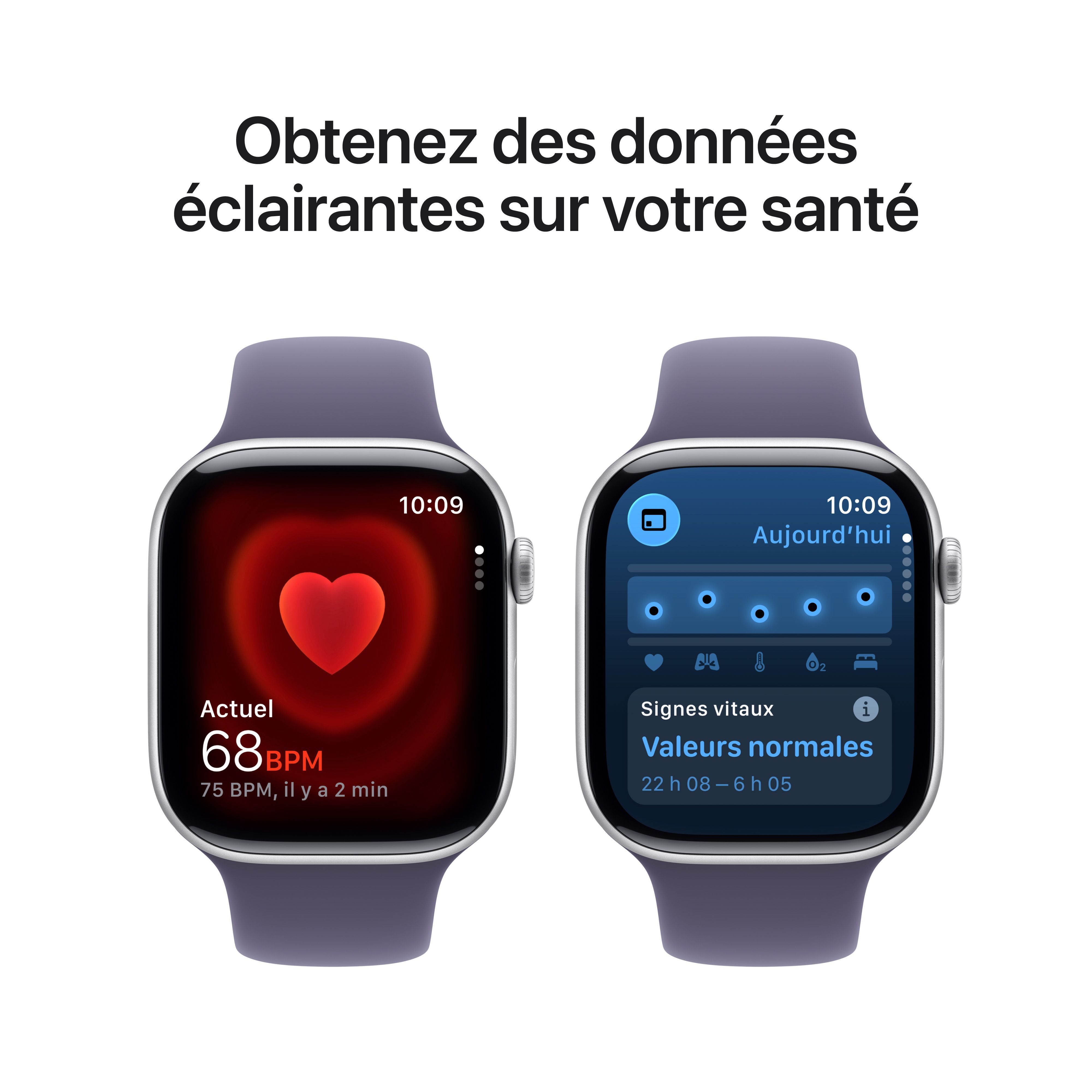 Apple Watch Series 11 GPS - Boîtier 46 mm en aluminium argent - Bracelet sport brume violette (P/M)