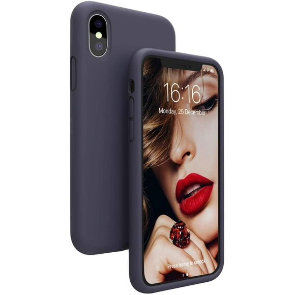 iPhone X Case, iPhone 10 Case, Lonbiaci Liquid Silicone Phone Case with Free Screen Protector Gel Rubber Shockproof Cover Full Protective Case for Apple iPhone XLonbiaci Dark Blue