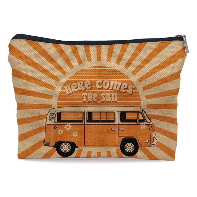 Bolsa de maquillaje Ayxvt Here Comes the Sun Hippie Bus Sunshine
