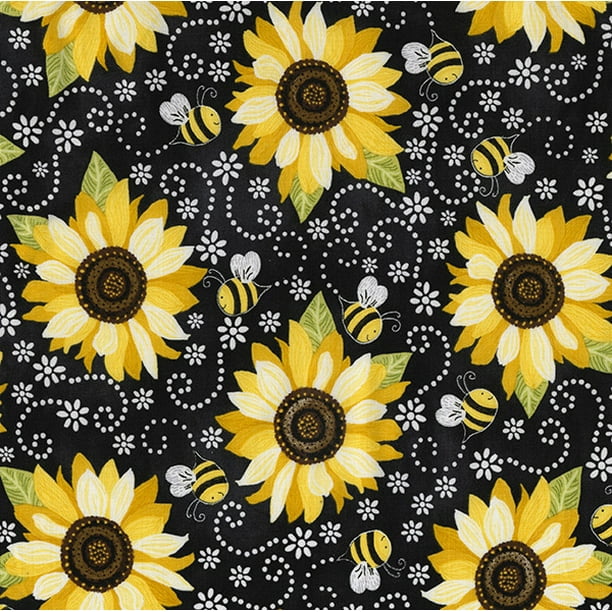 Timeless Treasures Fabrics Sunflowers and Bees Black Sunflower & Bee