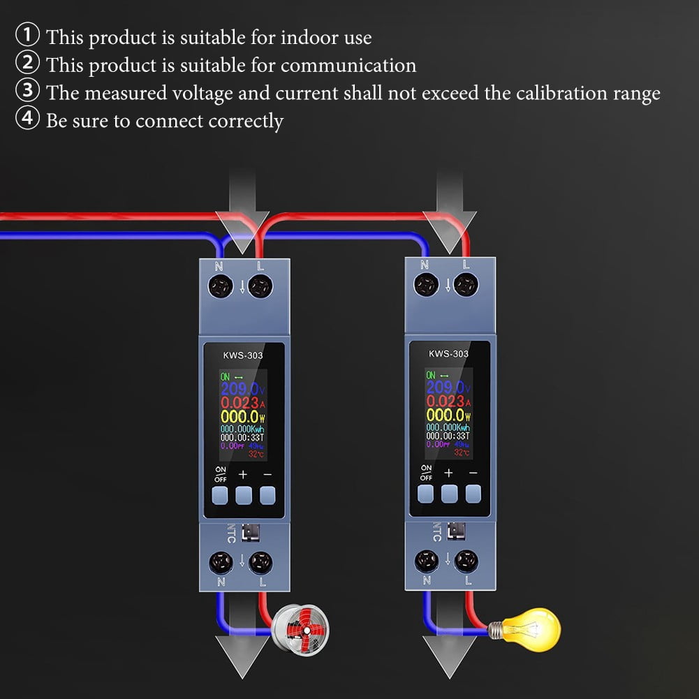 KWS-303 MultiFunctional Din Rail AC Power Meter 40A Smart Voltage Current Meter