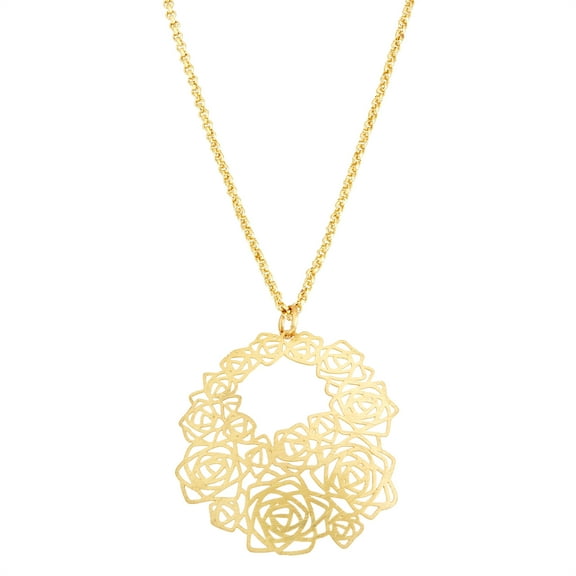 X & O 14KT Gold Plated Filigree Rose Ellipse Necklace