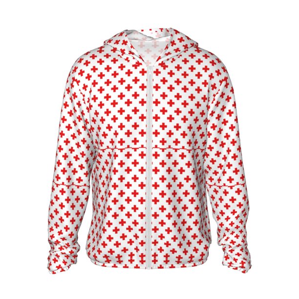 Fotbe Red Cross Chaqueta con Protección Solar UPF 50+ para Hombre y Mujer, Camisa con Capucha y Bolsillos-XX-Large