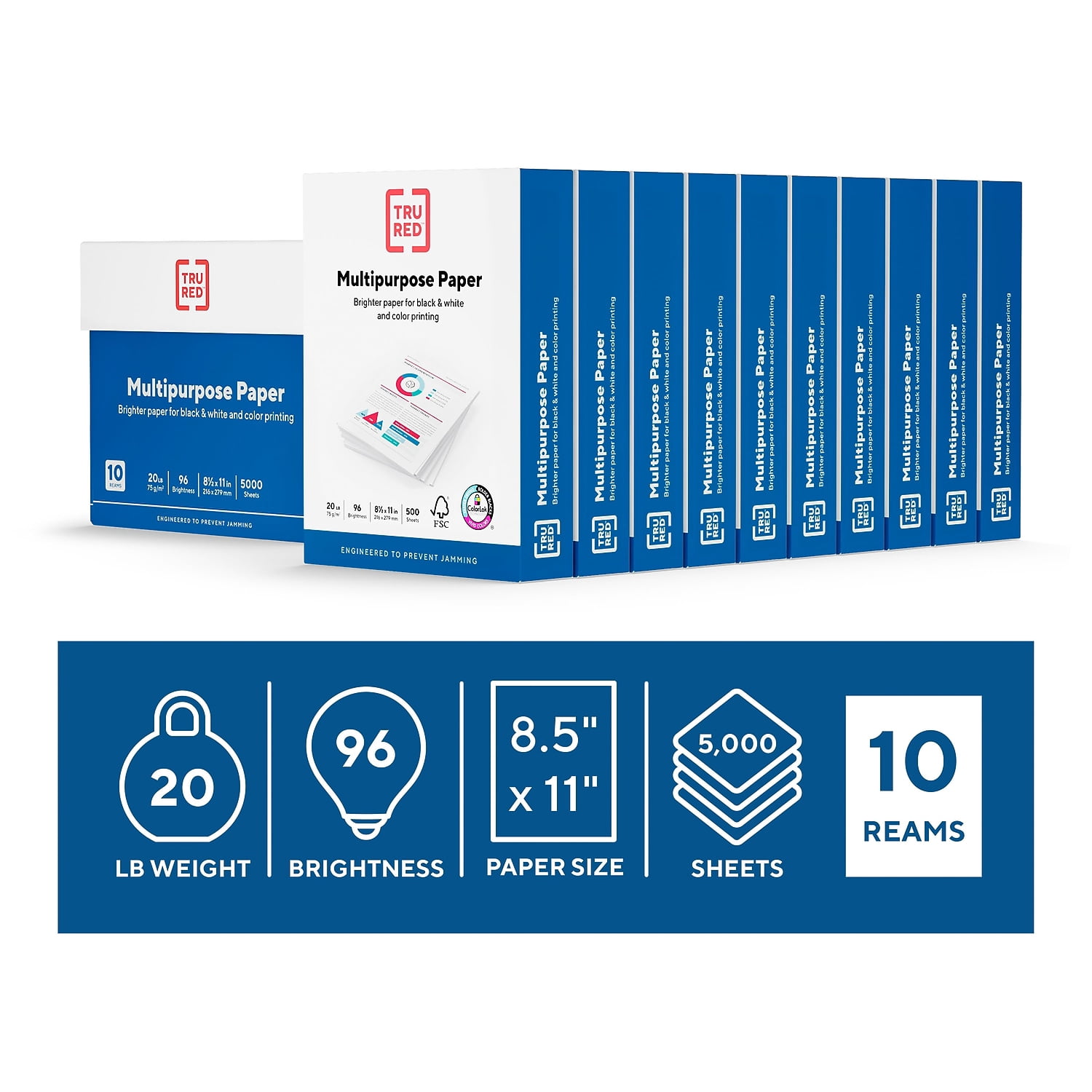 MyOfficeInnovations 8.5" x 11" Color Printer Paper 20 lbs. 96 Brightness 500/Ream 10 RMS/CT 513096