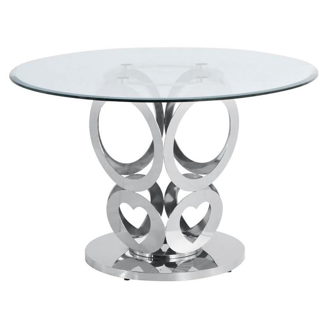 Round 48" x 48" Clear Glass Dining Table with Silver Stainless Steel Base