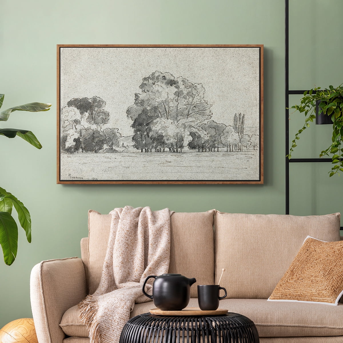 Vintage Landscape-MXIV By Wexford Home Framed in Walnut Wood Gallery Wrapped Canvas 25 in. x 37 in.