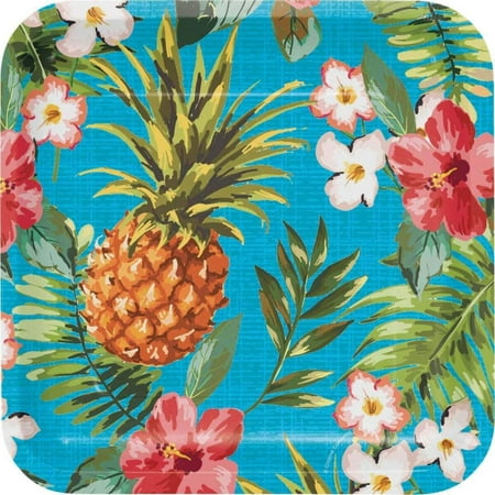 Aloha Square Paper Plates 8 Count for 8 Guests