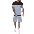 thumbnail image 3 of JLFKNG Fashion Men's 2Pcs Outfits Patchwork Color Short Sleeve T Shirts And Shorts With Elastic Waist Drawstring Breathable Casual Loose Fit Suitable For Vacation, 3 of 9