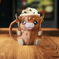 Highland Cow Ice Pint Holder, Ice Cream Pint Holder, Cute Animal Ice Cream Cooler Container Leak-proof Popsicle Comfortable Beer Can Cup, Gift for Highland Cow Lovers (LIGHT BROWN)