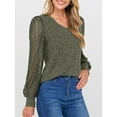 thumbnail image 5 of Cogild Women V-Neck Ribbed Knit Sweaters for Womens with Puff Lace Long Sleeves Shirts Top for Office Everyday Wear, 5 of 6