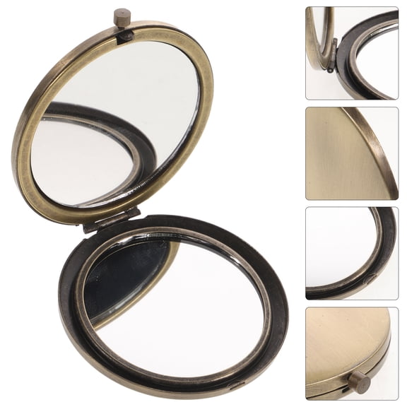 ibasenice Compact Pocket Makeup Mirror with Stylish Wood and Metal Frame, Ideal for Purse, Travel, and Special Occasions, 1 Piece