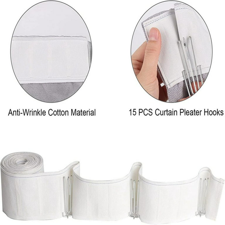 TINYSOME Curtain Pleater Tape with Curtain Pleater Hooks Kit Household for  School Office Window 4 Prongs Pinch Pleat Hook 