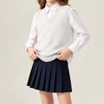 thumbnail image 4 of OGLCCG Girls Sweater Vest V Neck Knitted School Uniform Vest for Kids Casual Sleeveless Preppy Pullover Waistcoat(White,9 Years), 4 of 8