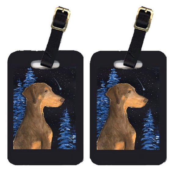 Starry Night Doberman Luggage Tags Pair of 2