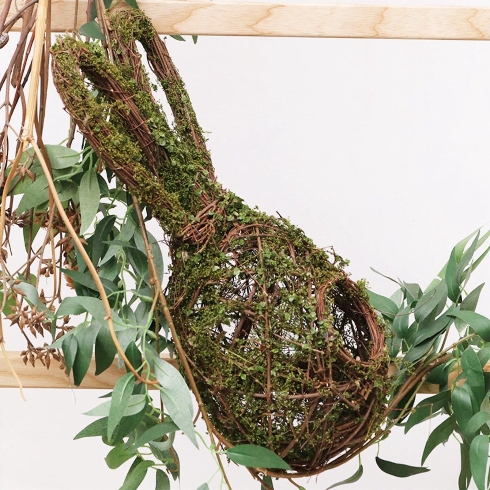 Cadancy Birds Nests Grapevine Wreath form with Faux Moss, Natural Vine Base Decorative Bunny Shaped Farmhouse Hanger, Spring Outdoor Home Garden Yard Tree Decoration