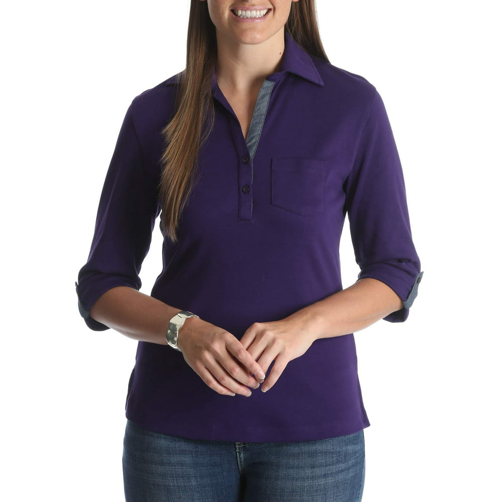 Lee Riders - Women's 3/4 Sleeve Knit Top With Button Placket - Walmart