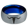 thumbnail image 2 of Tungsten Longhorn Texas Bull Horn Band Ring 8mm Men Women Comfort Fit Blue Dome Brushed Gray Polished, 2 of 4