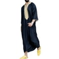 thumbnail image 3 of Seyurigaoka Men Muslim Kaftan Collarless Three Quarter Sleeve Casual Robe Shirt, 3 of 6