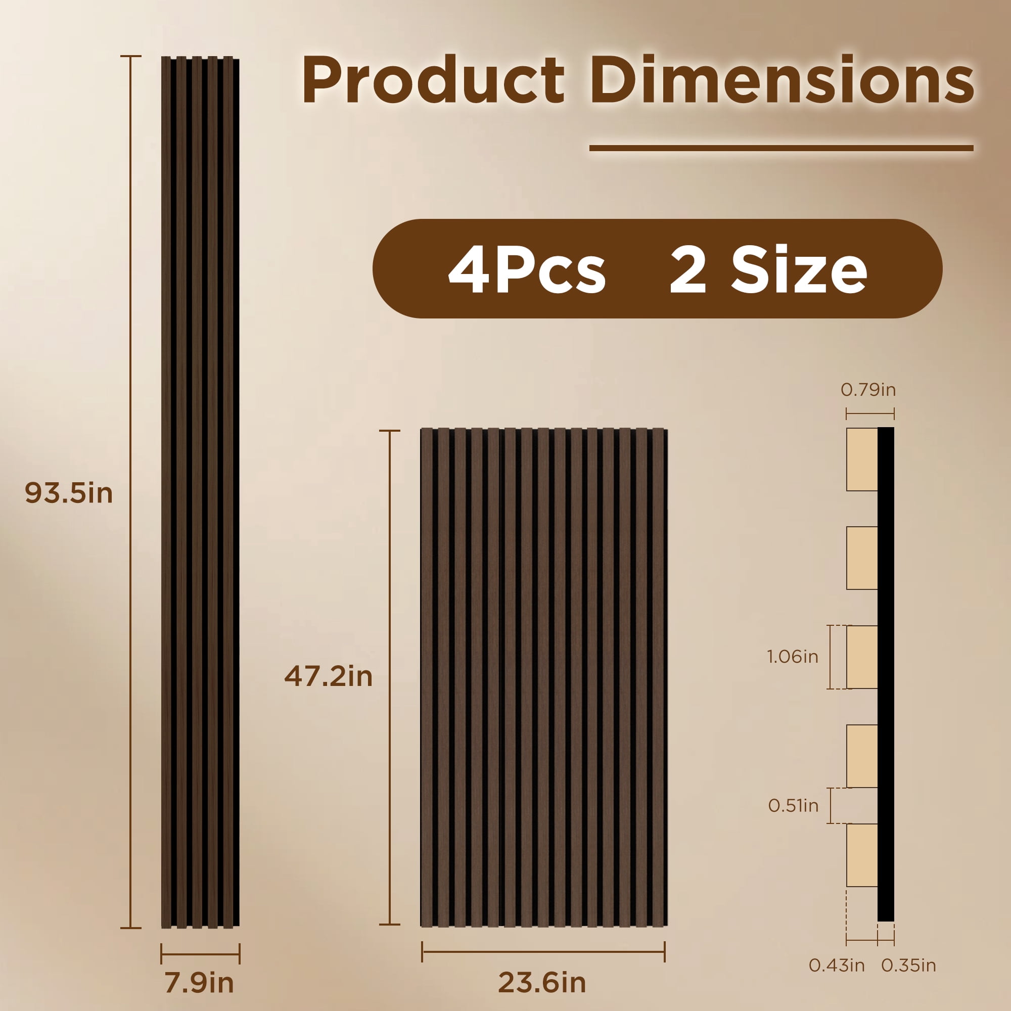 FRMALL Acoustic Wood Slat Wall Panels, 4-Pack, 47" x 24" Soundproof 3D Accent Wall Panels for Interior Decor, Walnut
