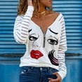 thumbnail image 1 of ICHUANYI Clearance Fashion Women's V-Neck Zipper Long Sleeve Print Casual T- Shirt Blouse Tops(White, XL) ICHUANYI WER2023081400600, 1 of 7