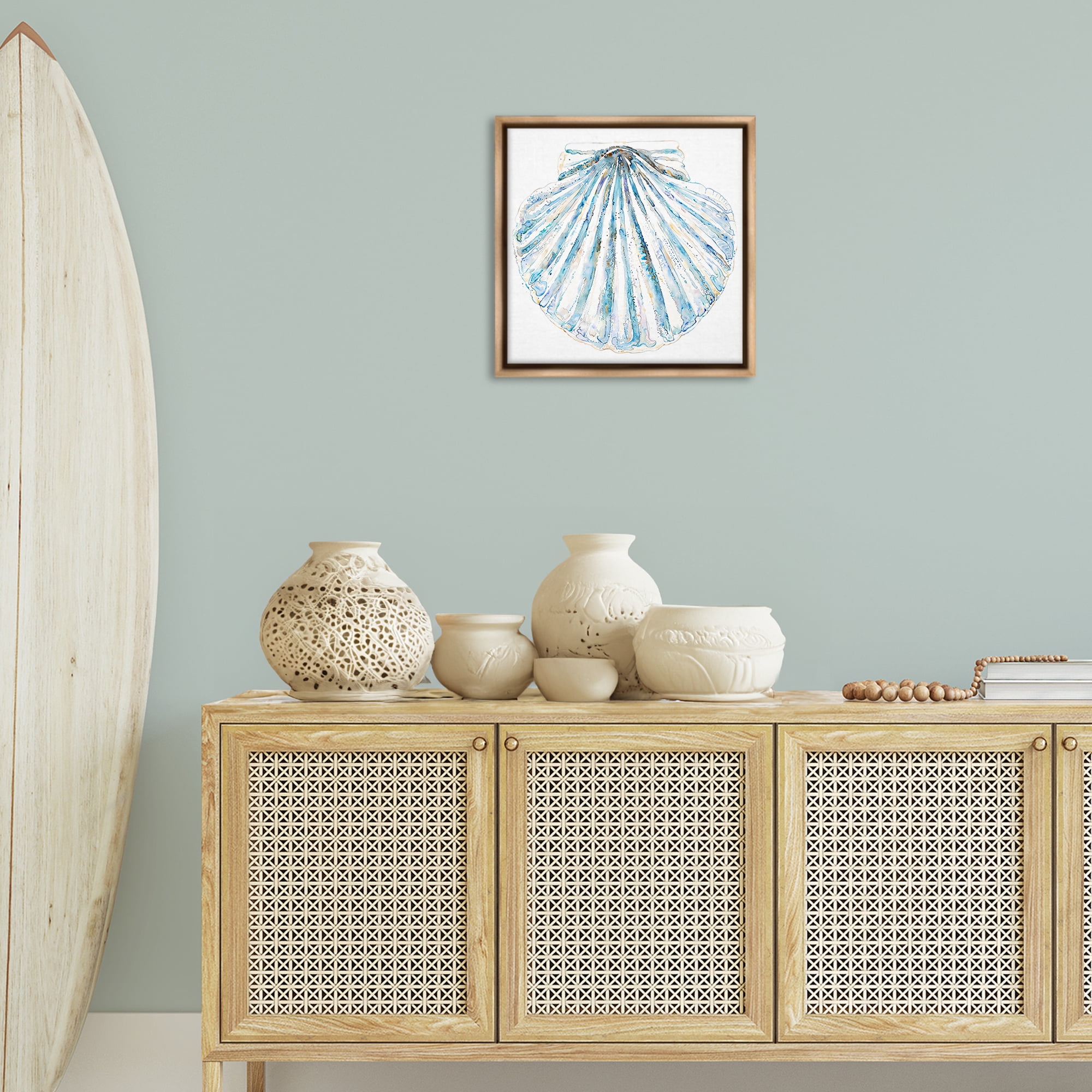 Stupell Industries Clam Shell on White Coastal Painting Brown Floater Framed Canvas Art Print Wall Art, 18 x 18