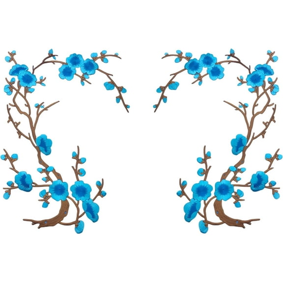 Cherry Blossom Blue Iron-on Patches and Sew-on Appliques