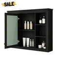 thumbnail image 2 of GZXS Black Medicine Cabinet, Wall-Mounted Wooden Cabinet with Mirror, Adjustable Interior Shelf and Side Open Storage, Modern Style, for Bathroom, Bedroom, Living Room, 2 of 8