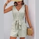 thumbnail image 5 of Mono sin mangas con cuello en V y cinturón para atar en la cintura para mujer - Mono informal para vacaciones - Conjunto de rayas para primavera y verano - Tallas S-XL, 5 of 7