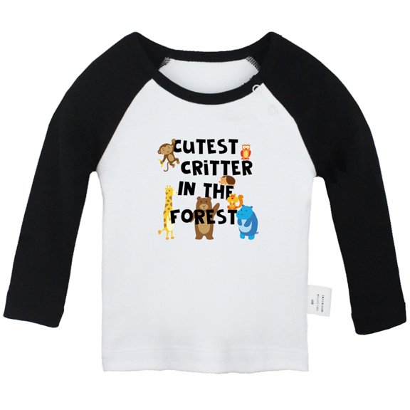 iDzn Cutest Critter In The Forest Funny T shirt For Baby, Newborn Babies T-shirts, Infant Tops, 0-24M Kids Graphic Tees Clothing (Long Black Raglan T-shirt, 18-24 Months)