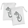 thumbnail image 1 of Salamander Fabric Pouch Set of 2, Close Shot Illustration of a Detailed Exotic Lizard in a Crown, Small Drawstring Bag for Toiletries Masks and Favors, 9" x 6", Charcoal Grey and White, by Ambesonne, 1 of 2