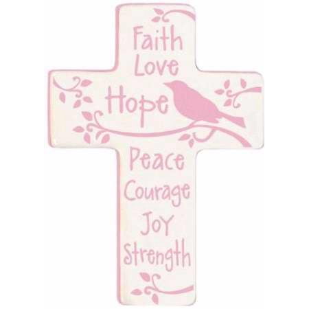 UPC 045544605779 product image for Wall Cross-Hope W/Bird On Branch (White/Pink) | upcitemdb.com