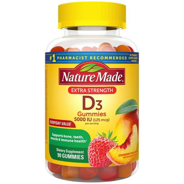 Nature Made Extra Strength Vitamin D3 5000 IU (125 mcg), 90 Gummies ...
