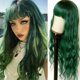 thumbnail image 2 of Long Wavy Hair Green Body Wave Wig With Bangs Dark Roots Green Wig Synthetic Loose Curly Wigs Full Machine Wig Cosplay Party Hair Wigs For Fashion Wom, 2 of 4