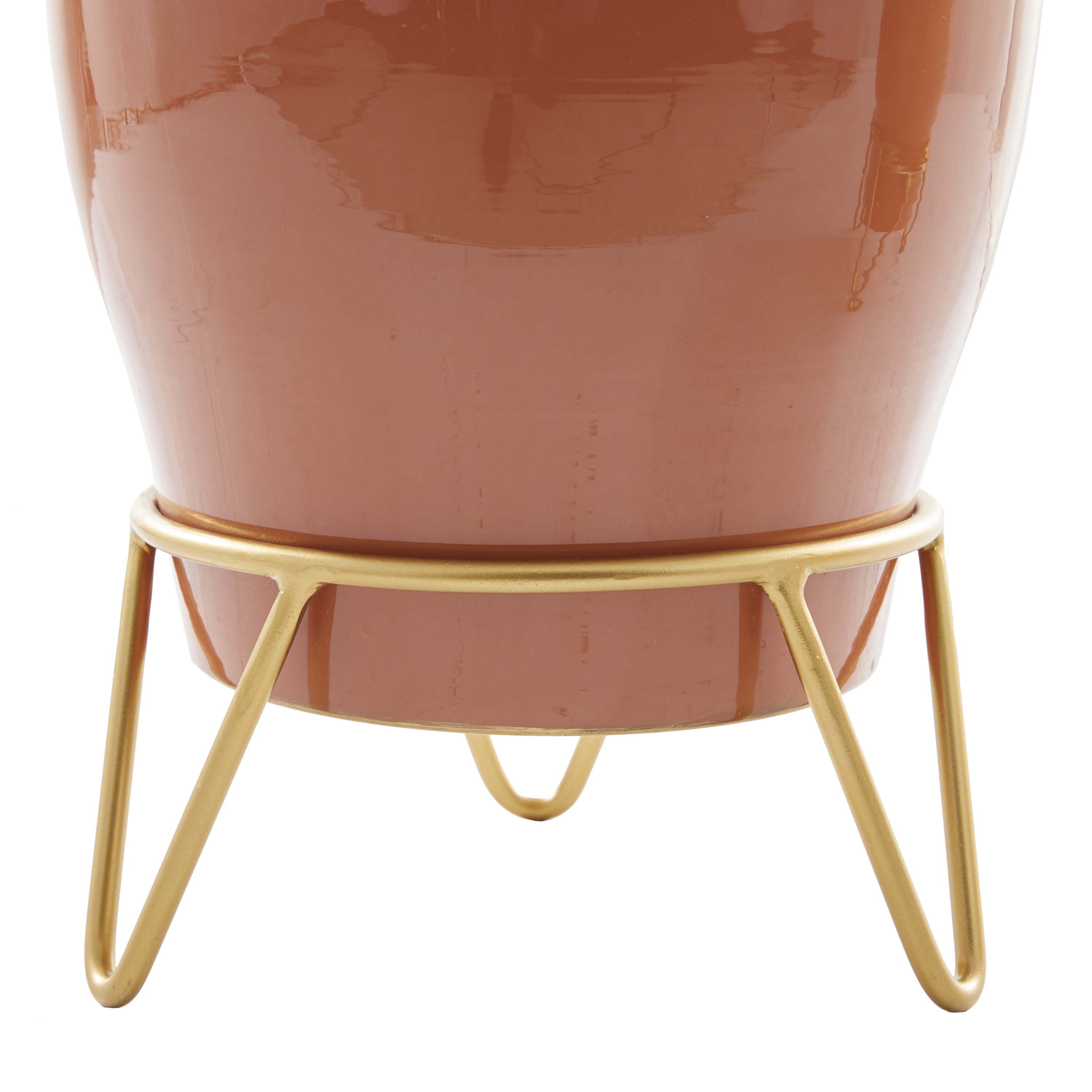 DecMode 12", 9"H Indoor Outdoor Pink Metal Planter with Removable Stand (2 Count)