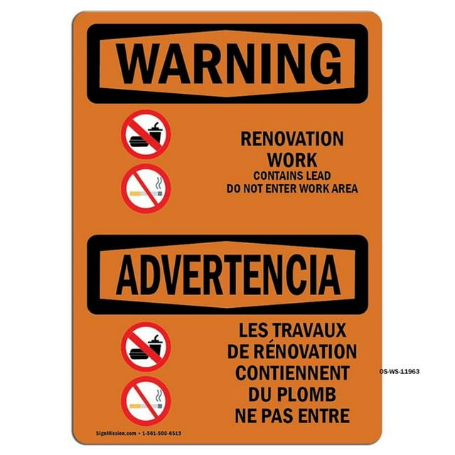 SignMission OS-WS-A-1218-L-11963 12 x 18 Po Signe d'Avertissement OSHA - Travaux de Rénovation