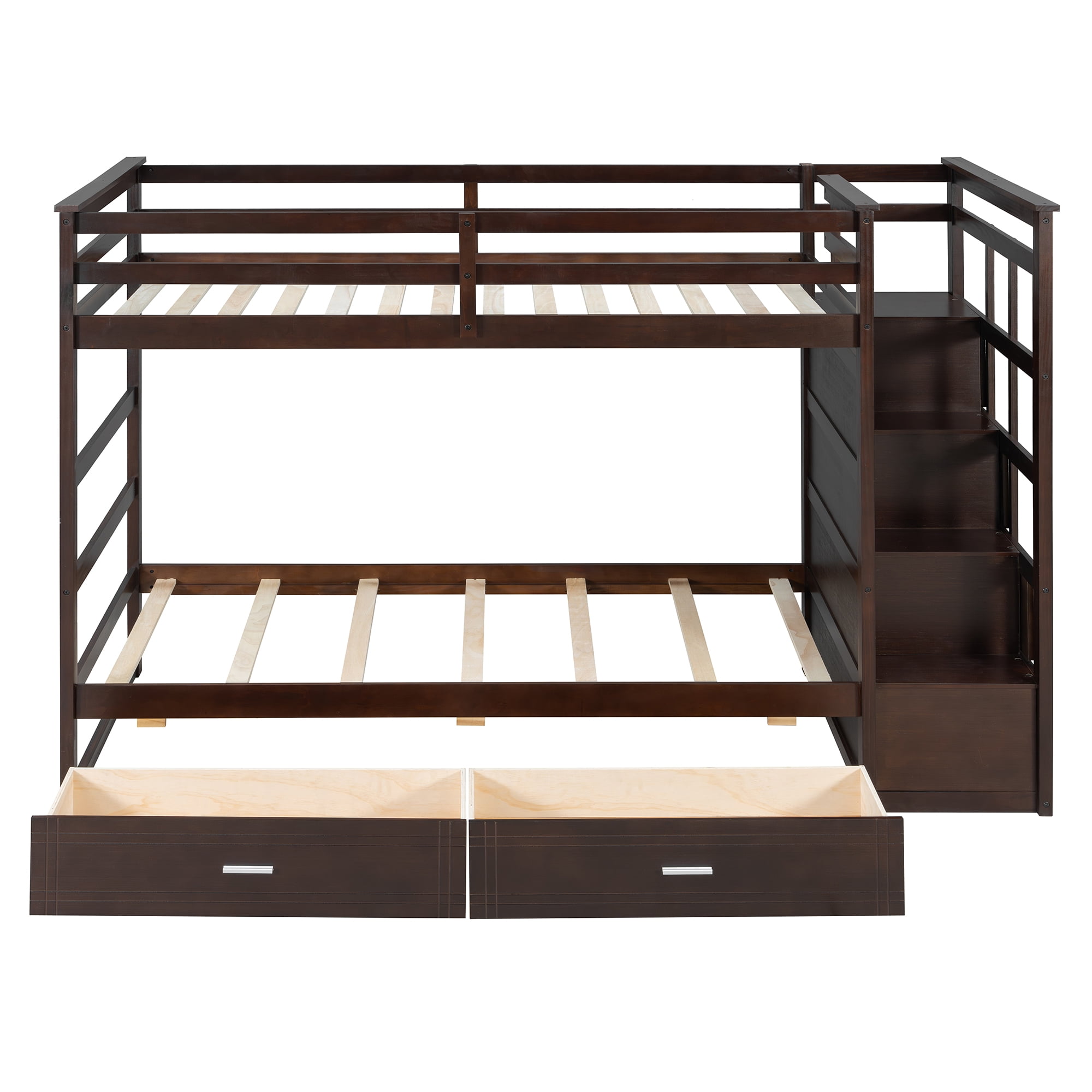 Aukfa Twin over Twin Bunk Bed with 7 Storage Drawers, Wood Bunk Bed with Staircase, Space Saving Design for Kids Bedroom, Espresso
