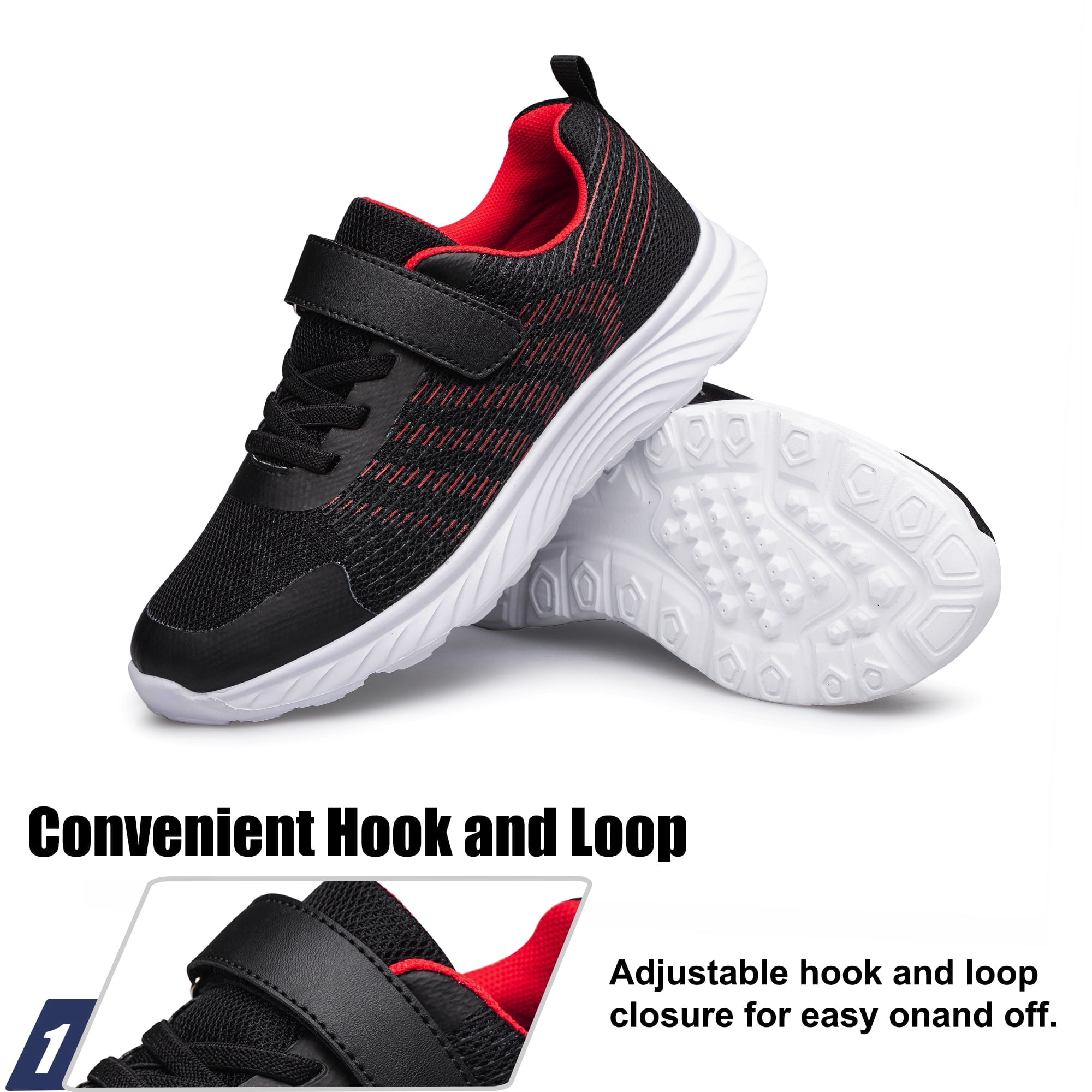 YHOON Boys Girls Sneakers Kids Shoes Unisex Breathable Fitness Running Tennis Lightweight Shoes Black Big Kid Size 1