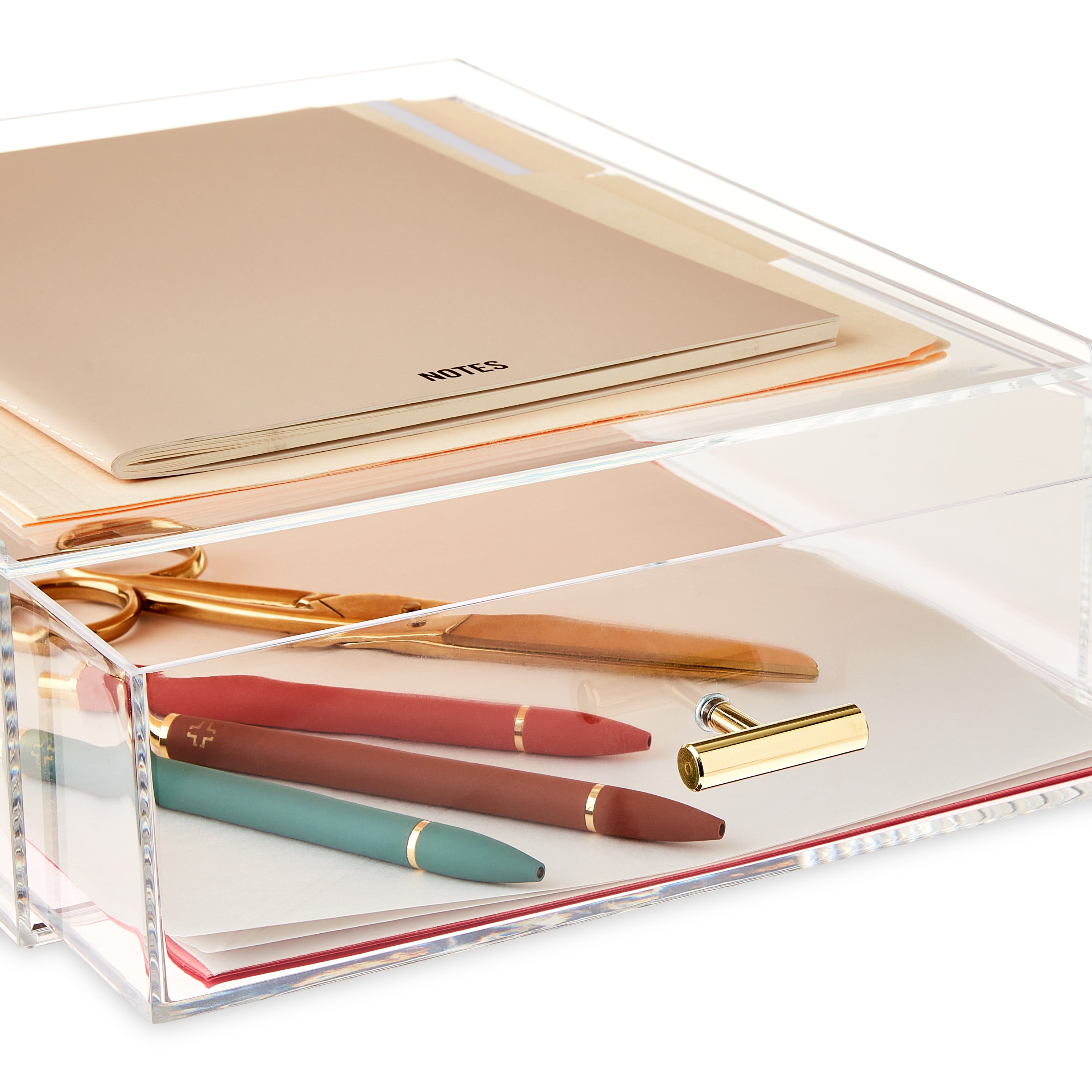 Pen+Gear Acrylic Paper Tray with Drawer, 3.54 in x 10.47 in x 13.5 in, Clear