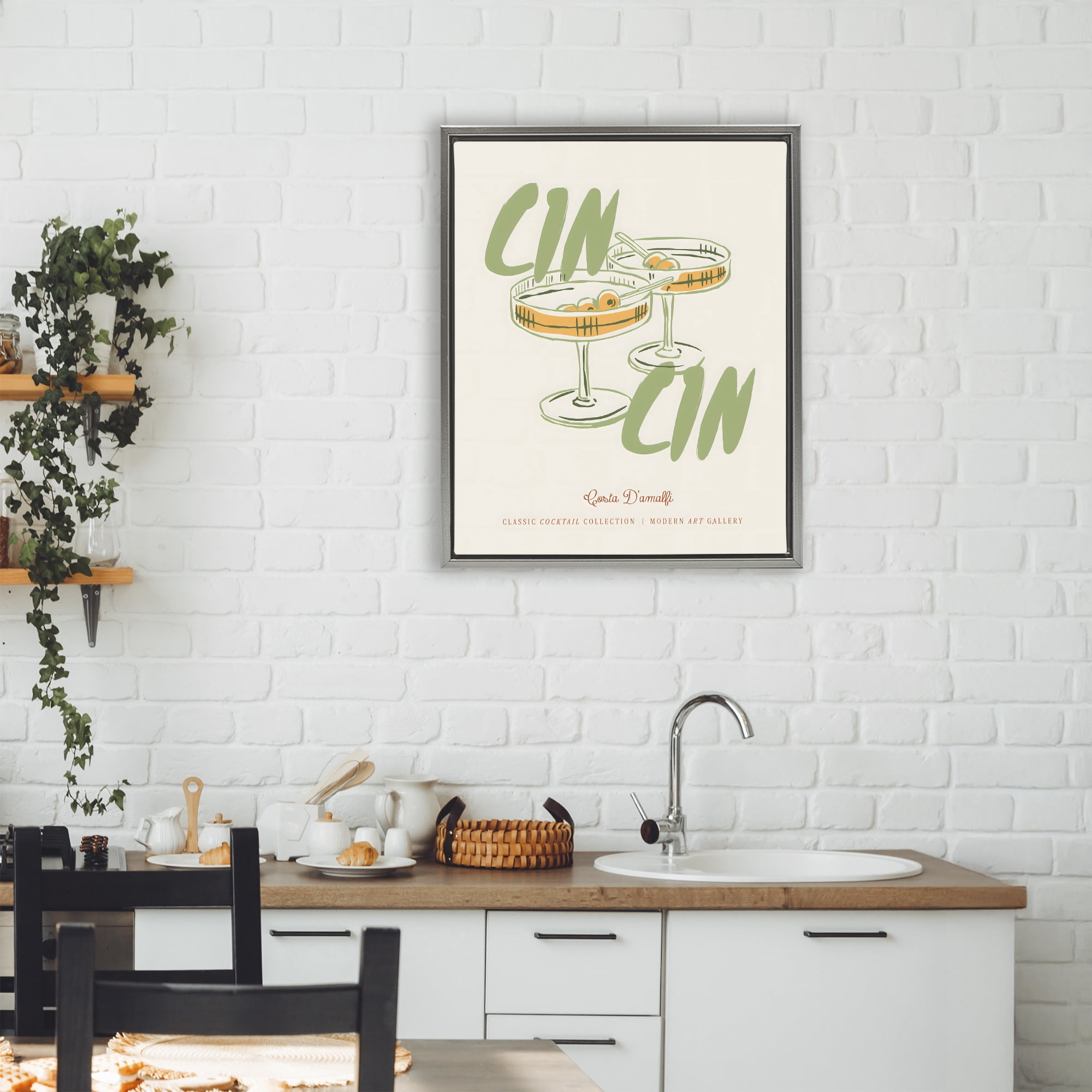 Stupell Industries Cin Cin Amalfi Cocktail Gray Framed Floater Canvas Wall Art, design by The Prints Vibe
