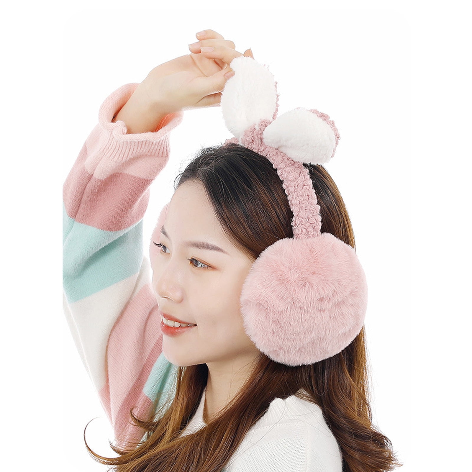 yubnlvae earmuffs girls' cute f luffy rabbit ears, ear warmers