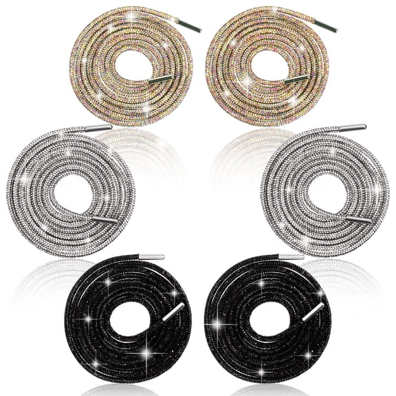 3Pairs Rhinestone Round Shoe Laces, 55'' Bling Bling Crystal Rhinestone Glitter Rope Shoelaces Drawstring Cords Replacement