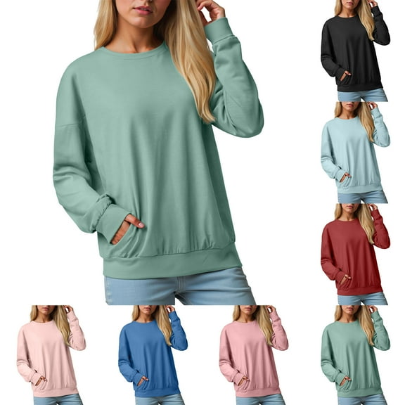 idosla Womens Plus Size Sweatshirts Long Sleeve Fleece Soft Fall Winter Crew Neck Pullover Tops with Pockets 2025 (Green, XXL)
