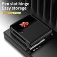 thumbnail image 6 of MonsDirect for 6.7 inch Samsung Galaxy Z Flip 3 5G 2021 Case with A Capacitance Pen, Two Hinge Protection Plating PC Frame Leather Grain Shockproof with S Pen Holder for Galaxy Z Flip 3, Black, 6 of 7