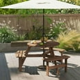 thumbnail image 2 of Demifill 6-Person Round Picnic Table Set, Picnic Table with 3 Built-in Benches and Umbrella Hole for Outdoor as Garden, Backyard, Porch, Brown, 2 of 11