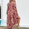 thumbnail image 4 of Robe Maxi pour Femmes à Col en V, Manches Longues, Imprimé Floral, Robe Évasée à Volants, 4 of 5