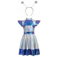 thumbnail image 3 of MKOSPLRT Girls Alien Space Man Dress Up Metallic Dress with Arm Sleeves Alien Hair Hoop Set Metallic Pink Dance Dress with Headwear Cheerleader Outfit, 3 of 6