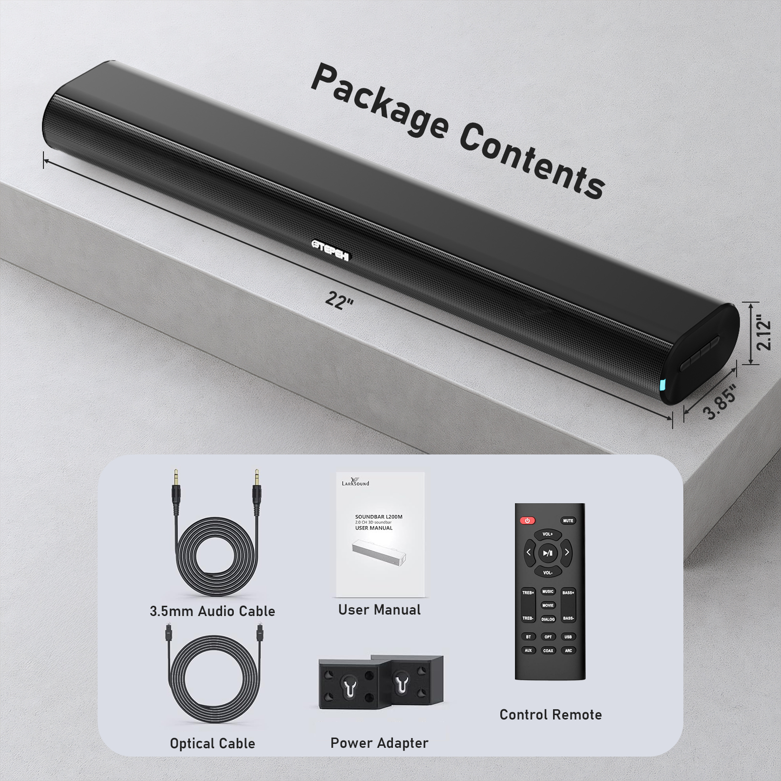 ETEPEHI 60W 2.0 Soundbar for TV with Bluetooth 5.3, 22 Inch photo 3